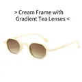 Retro polygon sunglasses with beige frames and gradient brown lenses for a stylish look - Beige Frame Gradient Tea Lens