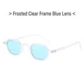 Frosted translucent white frame sunglasses with light blue lenses in octagonal shape - Frosted Transparent White Frame / Blue Lens