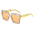 Birthday Girl square sunglasses with pearls and golden chain temples for party - Champagne Frame / Tea Lens