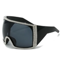 Gafas de sol cuadradas oversize con pedrería brillante en montura negra brillante - Régulier / Montura Negra Lente Gris