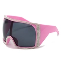 Gafas de sol cuadradas rosas con diamantes de imitación hechos a mano y lentes grises - Régulier / Montura Rosa Lente Gris