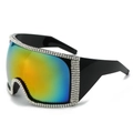 Oversized square sunglasses with crystal rhinestones and color gradient lenses - Regular / Black Frame Red Mirror