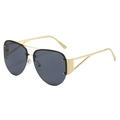 Classic gold metal semi-rimless aviator sunglasses with silver rivet accents and dark gray lenses - Gold Frame Grey Lens