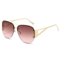 Fashionable half-rim oversized aviator sunglasses with gradient lenses and gold metal frames - Gold Frame Tea Pink Gradient Lens