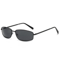 Retro small metal frame sunglasses in black finish with dark grey rectangular lenses - Regular / Black Frame Grey Lens
