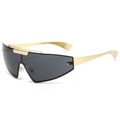 Futuristic gold metal shield sunglasses with dark grey lenses in Y2K punk style - Gold Frame Grey Lens