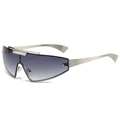 Futuristic Y2K silver wraparound sports sunglasses with gray gradient lenses for cycling - Silver Frame Double Grey Lens
