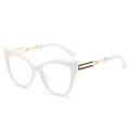 Cat eye glasses in white frame with gold metal hollow temples and clear lenses - White Frame Clear Lens
