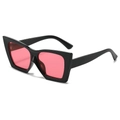 Oversized cat-eye rectangle sunglasses with black frame and pink lenses in 3/4 view - Black Frame Red Lens