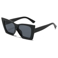 Oversized black cat-eye sunglasses with thick square frames and dark gray lenses - Glossy Black Frame Grey Lens