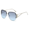 Silver metal pilot sunglasses with blue gradient lenses and hollow triangle temple design - Silver Frame Gray Blue Lens