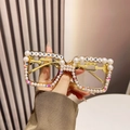 Birthday Girl party sunglasses with clear coffee frames and pearl rhinestone details - Brown Frame