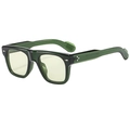 Square dark green sunglasses with yellow tinted lenses and silver rivet accents - Transparent Green