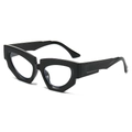 Chic black bold geometric frame cat-eye sunglasses with a trendy irregular polygon design - Regular / Standard Black Frame Clear Lenses