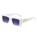Modern white rectangle sunglasses with gold chain details and grey gradient lenses - White Frame Gray Lens