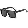 Men's square black flat top sunglasses with silver metal accents on white background - Bright Black