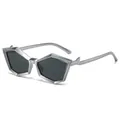 Polygonale Sonnenbrille mit silbernem Rahmen, grauen Gläsern und blitzförmigen Bügeln - Normal / Silberner Rahmen Schwarzgraue Gläser