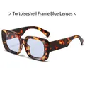 Oversized retro sunglasses featuring a leopard print frame and translucent blue lenses - Leopard Frame Blue Lens