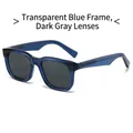 Square sunglasses with transparent blue acetate frame and dark grey TAC lenses - Transparent Blue Frame Black Gray Lens