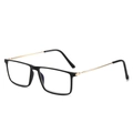 Klassische schwarze Brille mit quadratischem Rahmen und schlanken Goldmetallbügeln - 1.00 Dioptrien / Schwarz