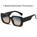 Oversized retro square sunglasses with black frame and orange-blue gradient lenses - Black Frame Green Tea Lens