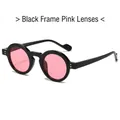 Retro small round sunglasses with black frames and translucent pink lenses for women - Black Frame Pink Lens