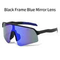 Outdoor sports sunglasses with black semi-rimless frame and blue mirrored lenses - Black Frame Blue Mirror Lens