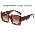 Retro oversized square sunglasses featuring leopard print frames and brown gradient lenses - Leopard Frame Gradient Tea Lens