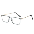 Quadratische Vollrandbrille aus grau-transparentem Harz mit goldenen Metallbügeln - 1.00 Dioptrien / Transparentes Grau