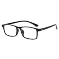 Classic black TR90 rectangular reading glasses with anti-blue light clear lenses - +1.00 Diopters / Black