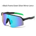 Outdoor sports sunglasses with black frame and green mirrored lenses for cycling - Black Frame Green Mirrored Lens