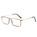 Moderne rechteckige Brille mit transparentem tee-farbenem Rahmen und goldfarbenen Bügeln - 1.00 Dioptrien / Transparentes Tee