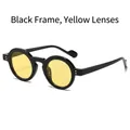 Vintage small round sunglasses with black frame and yellow tinted lenses for men and women - Regular / Regular Black Frame Yellow Lenses