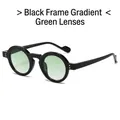 Retro small round black frame sunglasses with gradient green lenses and gold dot accents - Regular / Black Frame with Gradient Green Lenses