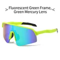 Sporty fluorescent green sunglasses with gradient blue-green mirrored lenses for cycling - Fluorescent Green Frame Green Mirrored Lens