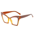 Retro cat-eye glasses frame with orange and brown color-blocking and clear lenses - Brown Frame