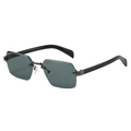 Lunettes de soleil rectangulaires sans monture avec verres hexagonaux et branches noires - Monture Gris Anthracite Verres Vert Foncé