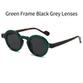 Retro small round sunglasses with green frames, grey lenses and tortoise temples - Regular / Green Frame with Black-Grey Lenses