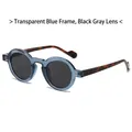 Retro round sunglasses with transparent blue frames and dark tortoiseshell temples - Regular / Transparent Blue Frame with Black-Grey Lenses