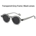Retro small round sunglasses with transparent gray frame and dark gray lenses - Regular / Transparent Grey Frame with Black-Grey Lenses