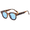 Retro thick-frame oval sunglasses with tortoiseshell finish and blue tinted lenses - Leopard Frame Blue Lens