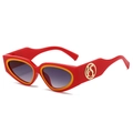 Red cat-eye sunglasses with yellow accents and gradient lenses in a retro square frame - Regular / Red Frame Double Grey Lens