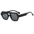 Occhiali da sole aviator neri con particolare texture a coste su montatura e aste - Montatura Nero Lucido Lenti Grigie
