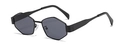 Retro matte black hexagonal sunglasses with geometric metal frame and dark grey lenses - Black Frame Black Grey Lens