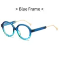 Blue gradient round frame glasses with tortoise texture and gold metal temples - Blue Frame