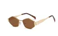Vintage Sonnenbrille mit rautenförmigem Metallgestell in Gold und braunen Gläsern - Normal / Regulär (inkl. 13 % MwSt.) Goldrahmen, Bügel mit Leopardenmuster, Teegläser