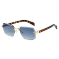 Retro rimless rectangle sunglasses with blue gradient lenses and tortoiseshell temples - Regular / Standard Gold Frame with Gradient Blue Lenses