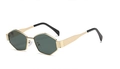 Retro geometrische goldene Metall Sonnenbrille mit grauen Gläsern und schwarzen Enden - Normal / Regulär (inkl. 13 % MwSt.) Goldrahmen, schwarze Bügel, dunkelgrüne Gläser