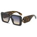 Fashion vintage square sunglasses with gradient lenses and gold temple accents on white background - Black Frame Grey Yellow Lens