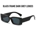 Retro rectangle sunglasses with thick black frame and dark grey lenses for women - Black Frame Black Grey Lens